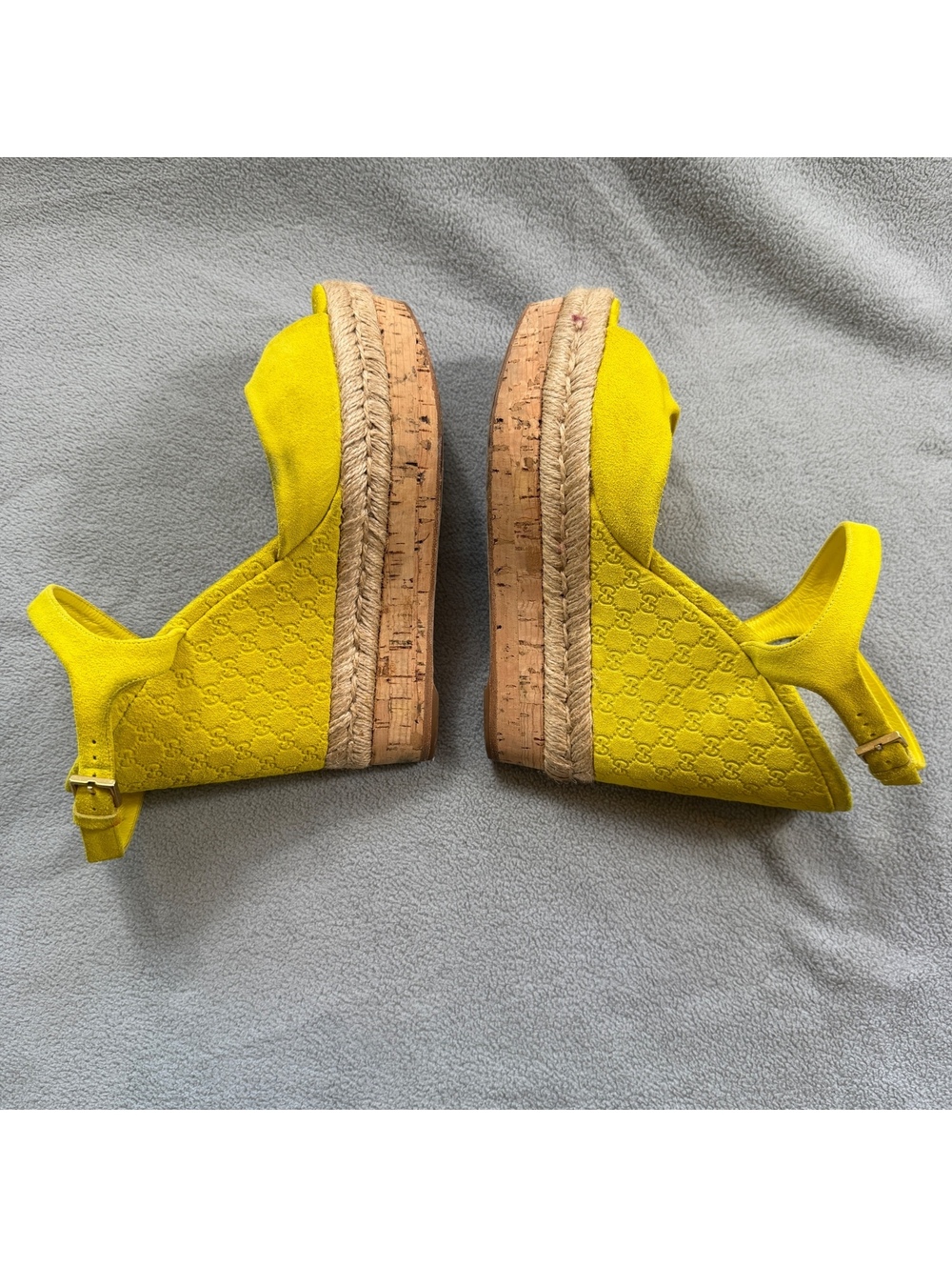 Gucci Microguccissima Yellow Suede Espadrille Platform Wedge Sandals 36.5 - Picture 8 of 13